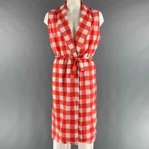 LA PERLA Size L Red White Checkered Nylon Elastane Robe